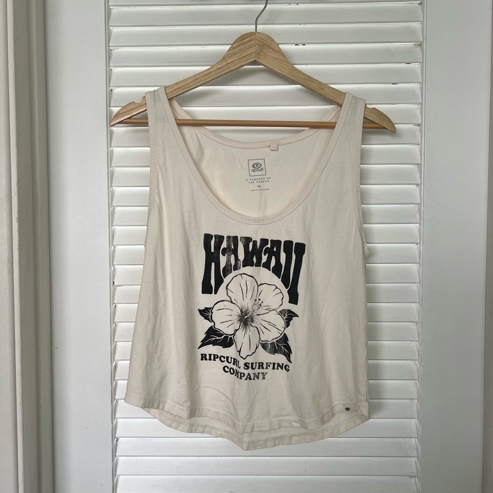 Rip Curl Cream Tank Top with Black Print